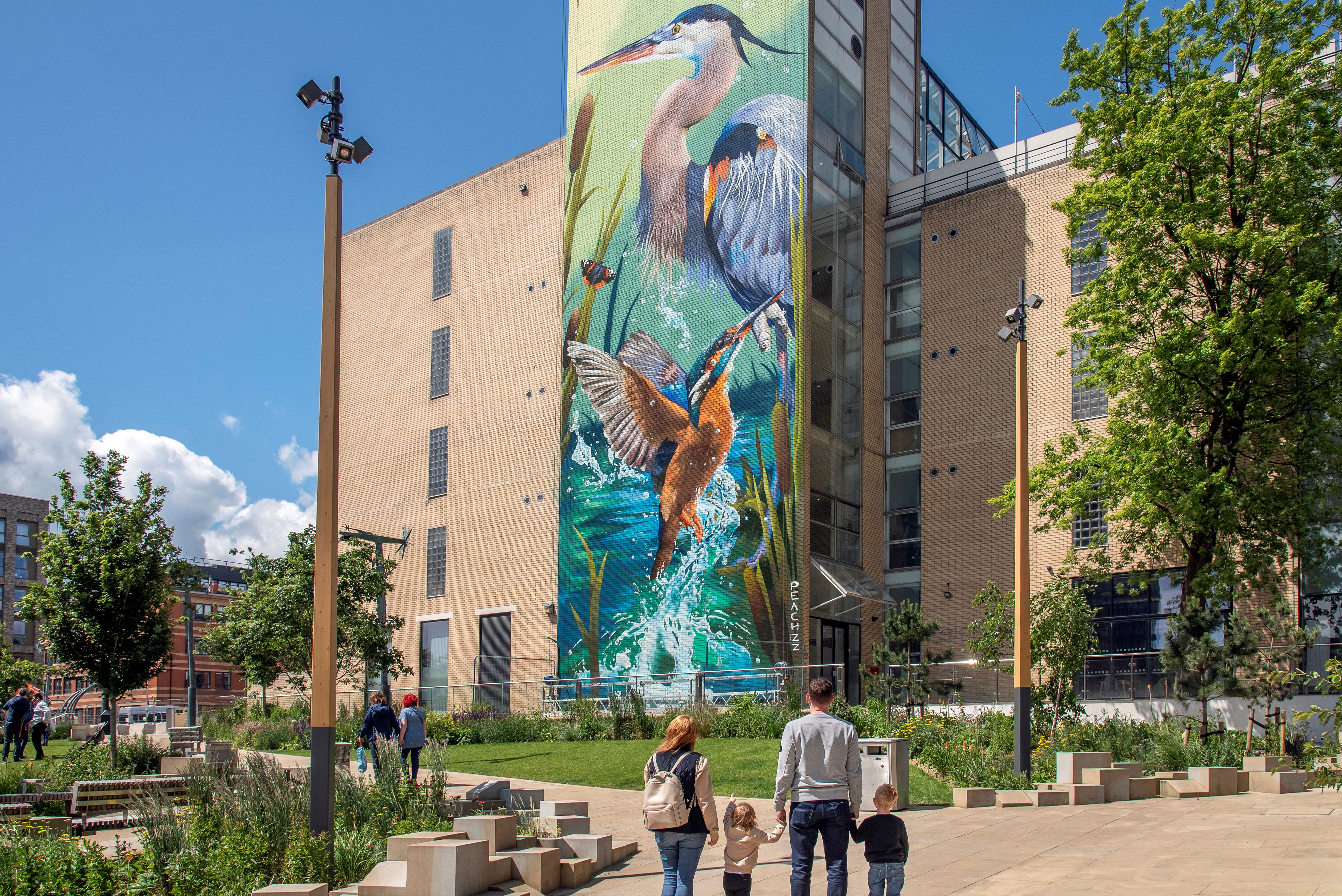 A view of the Peachzz's mural from Pound's Park.