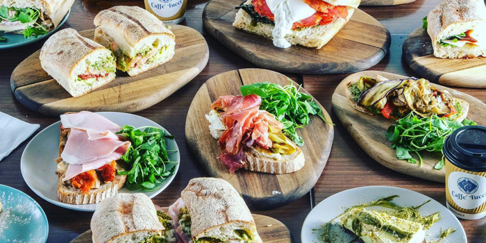 A spread of all different types of food available from  Caffè Tucci.