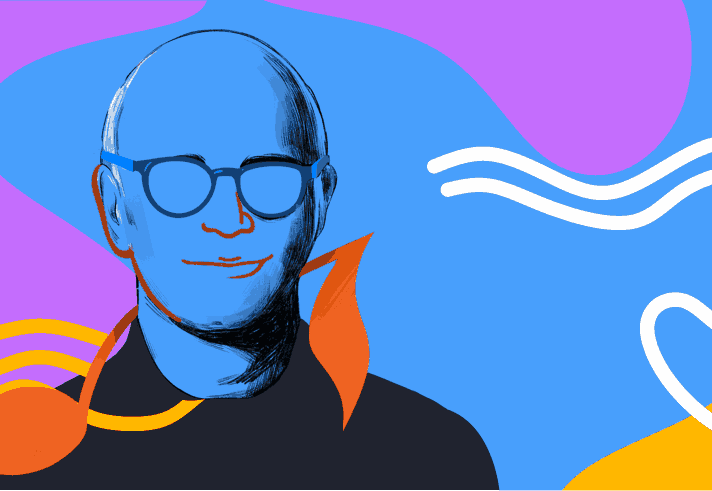 Illustrative portrait of neoclassical composer Ludovico Einaudi.