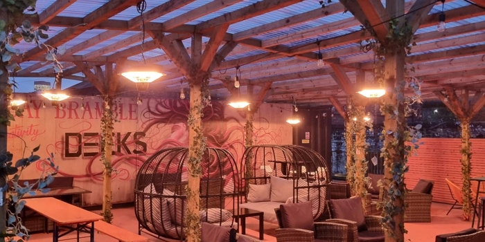 Outdoor seating at Decks.