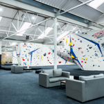 A row of climbing walls at Depot Climbing.