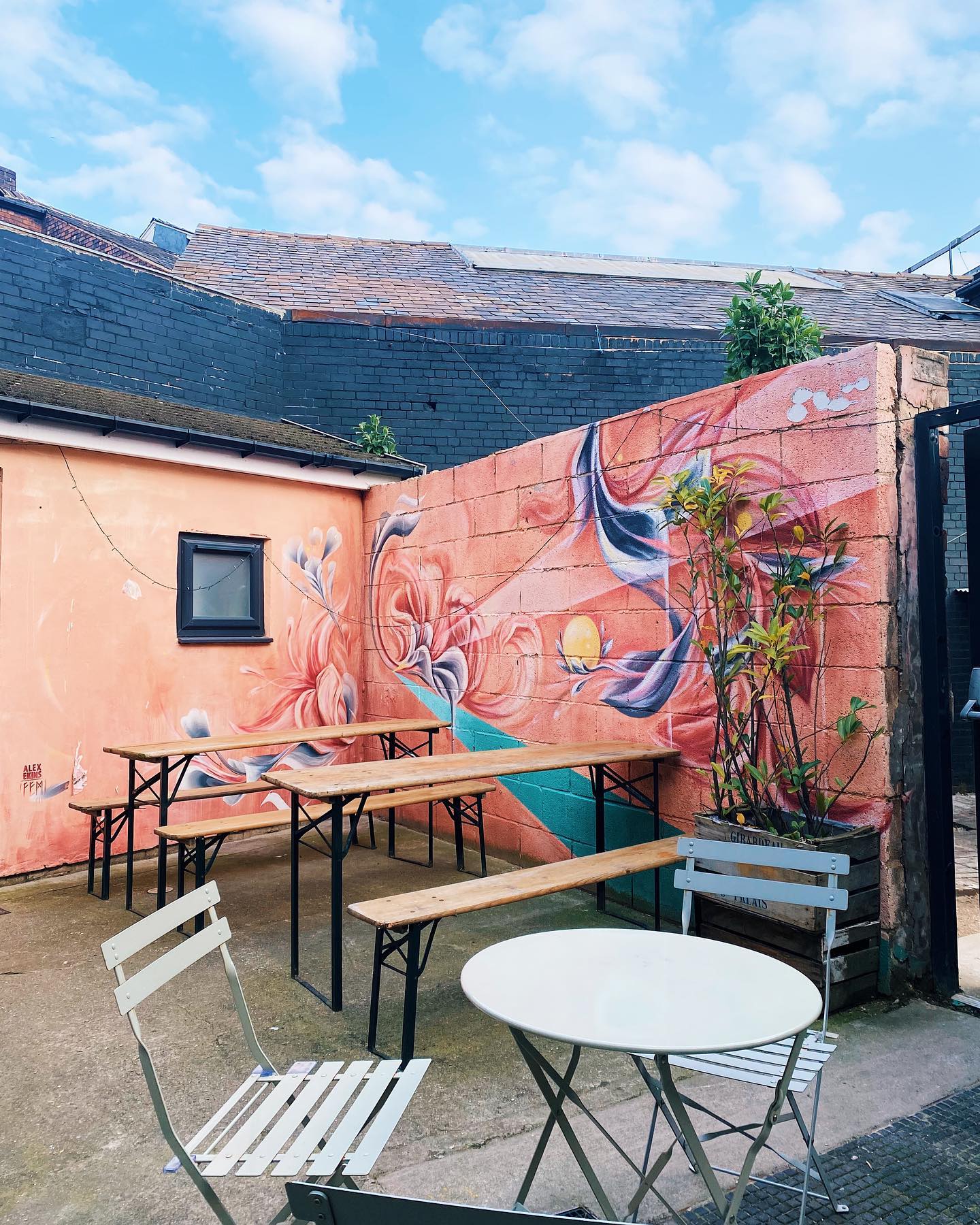 Seating in a courtyard.