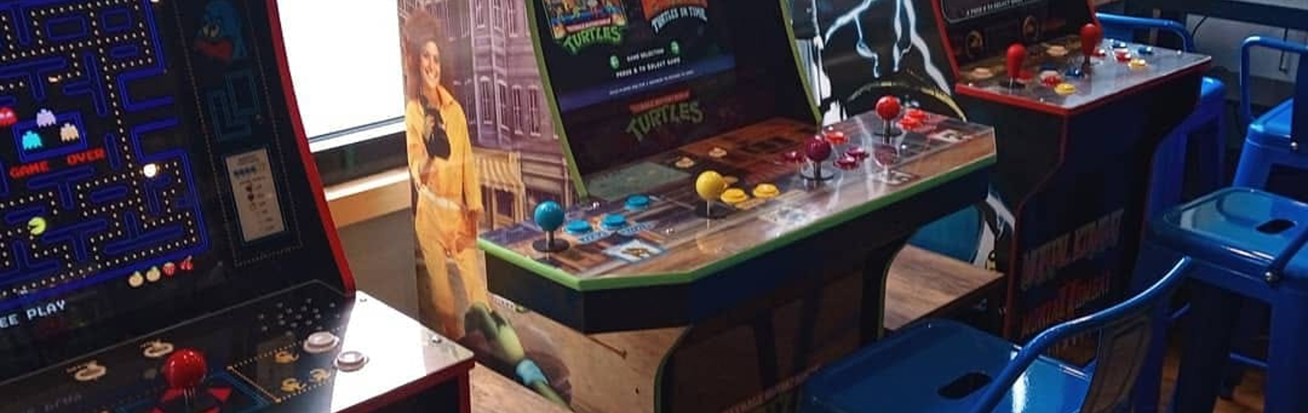 Video cabinets at the Extra Life Gaming Lounge.