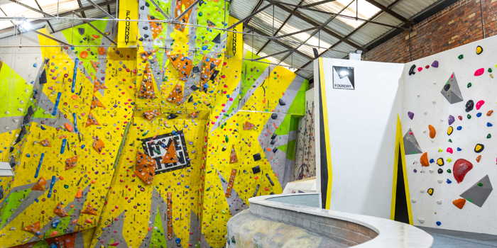 Climbing walls at The Foundry Climbing Centre.