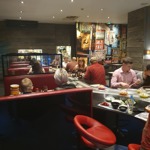 The interior of a restaurant with Japanese decor.