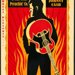An illustration of Johnny Cash in the style of a wood cut print.