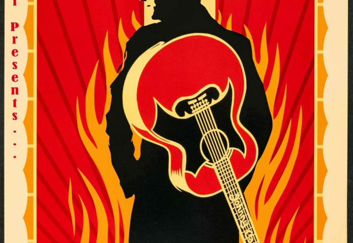 An illustration of Johnny Cash in the style of a wood cut print.