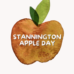 A painting of an apple, with the words Stannington Apple Day on it.