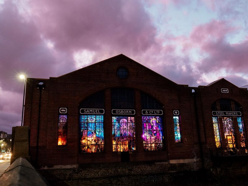 Exterior of Church - Temple of Fun at night.