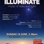 Poster of the event with text over an image of starry night sky above a sunrise.