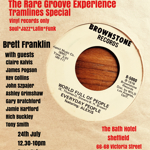 Poster for the event with the details overlaid on an old 7" single bag.