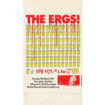 Gig poster for The Ergs! featuring a grid of illustrated beer glasses beneath the band name in large red lettering. Text promotes “100 Pints of Lager Punk” and includes event details: Thursday 25th March 2027 at The Lughole, Sheffield, doors 7pm, £15 general admission and £18 unwaged. A small cartoon-style drawing appears in the corner, and the poster uses a simple red, yellow and black design on a cream background.