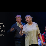 Production image for How Could I Forget featuring a man and woman, both with grey hair, talking animatedly. A younger man wearing a tracksuit jacket sits on a bed behind them.
