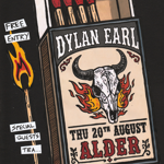 Illustration of a box of matches, with a flaming steer skull and the words 'DYALN EARL' and 'THUR 20TH AUGUST ALDER'