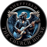 The Church House logo with an angel playing guitar.