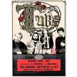 Promotional gig poster for The Tubs. Large decorative band name in Celtic-style lettering with red roses and thorny vines above a black-and-white photo of four band members holding drinks. Text reads: “Intensive Purposes x 10 Present The Tubs”. Red panel at the bottom states: “Support from TBA. 23.9.2026 £15 advance / £5 unwaged. The LugHole, Sheffield, S3 8ET. lughole.org for tickets & membership.” Vintage black, cream and red design with ornate borders.