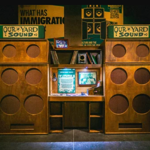 A wooden structure that resembles a soundsystem.