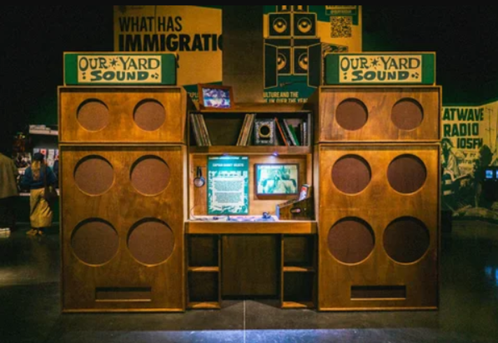 A wooden structure that resembles a soundsystem.