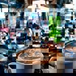 Close-up of a cappuccino at The Grind Café.