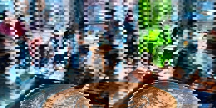 Close-up of a cappuccino at The Grind Café.