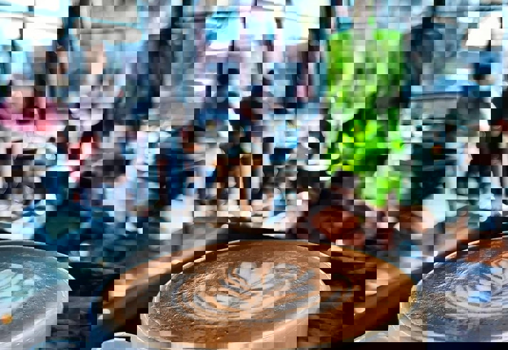 Close-up of a cappuccino at The Grind Café.