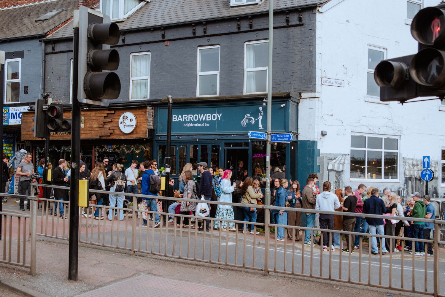 Line of people standing outside Barrowboy at Abbeydale Live