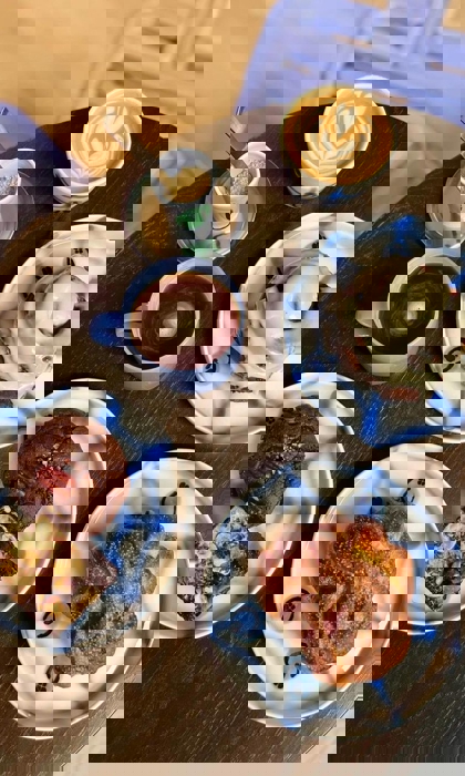 Coffee and cake at Bakers Yard Bakery.