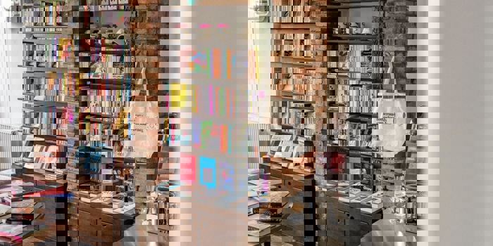 Shelves full of books at a book shop.