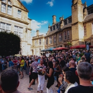 Leoplold Square, in Sheffield city centre is filled with people listening to live music.