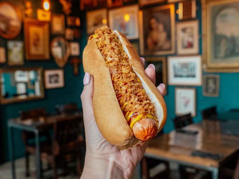 A vegan hot dog.