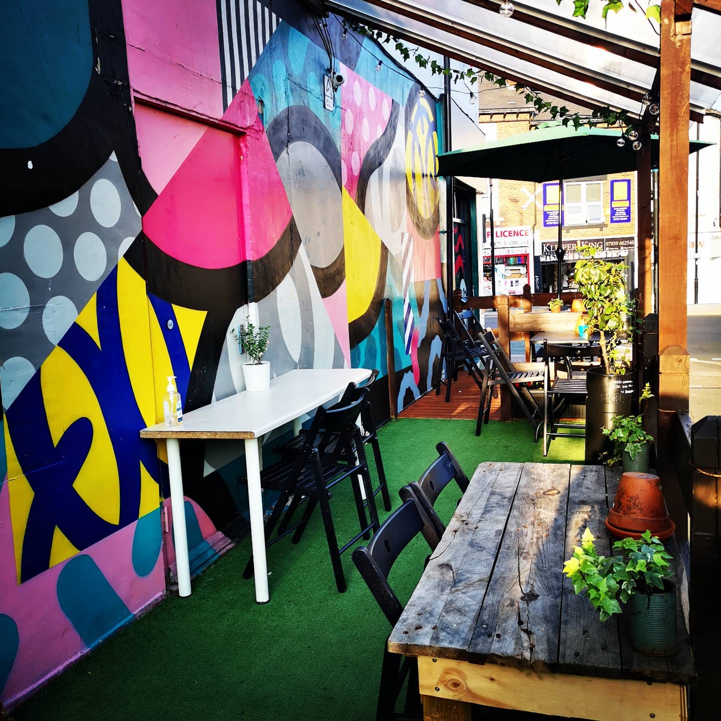 Brightly painted decor at Jabbarwocky.