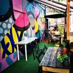 Brightly painted decor at Jabbarwocky.