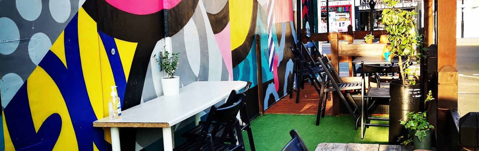 Brightly painted decor at Jabbarwocky.