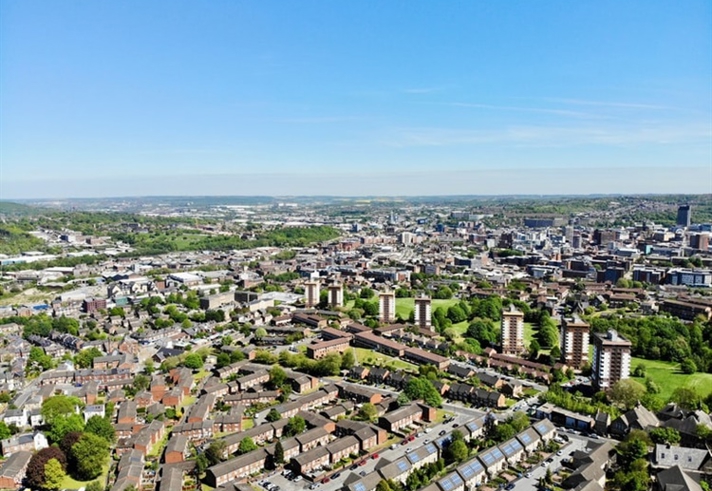 An aerial view of an urban landscape.
