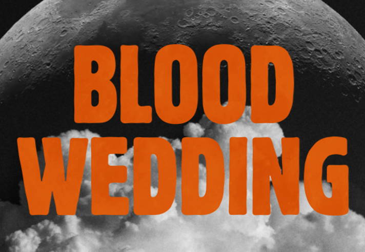 'BLOOD WEEDING', in bright orange bold text, is overlaid on a black and white picture of the moon partially obscured by clouds.