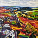 A landscape painting in vivid colours.