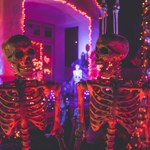 Spooky skeletons and Halloween decorations.