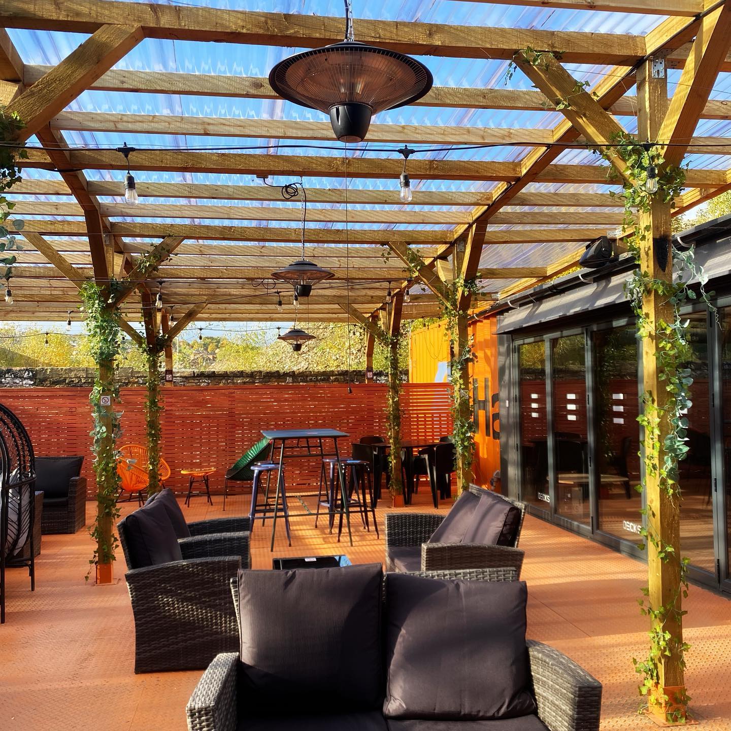 Outdoor seating at Decks.