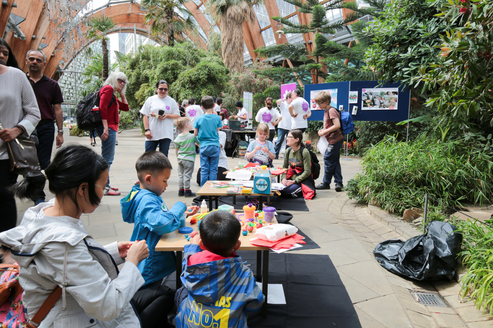 Children take part in craft activities inside Sheffield Winter Garden 