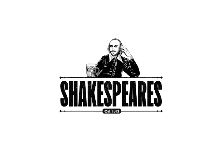 The Shakespeare logo, featuring an illustration of Shakespeare sat with a pint of beer.