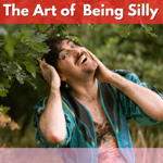  A person acting silly in a wood.