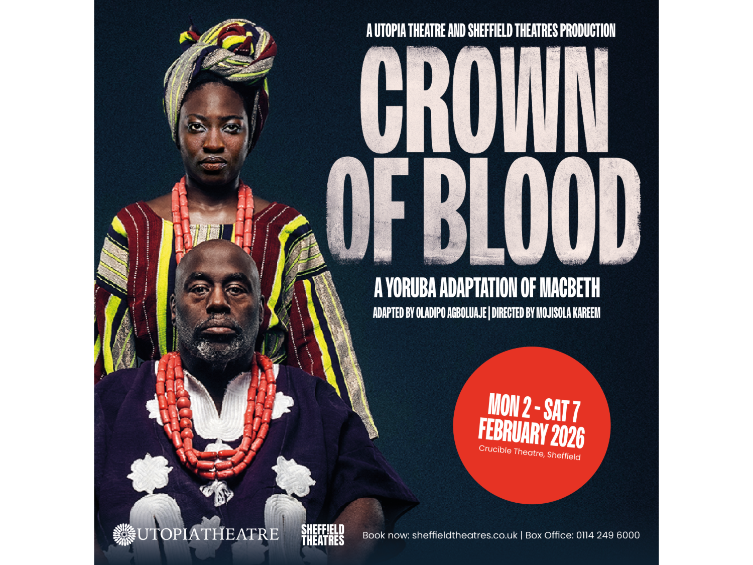 Poster for Crown of Blood, listing the details along side a photo of the two leads.