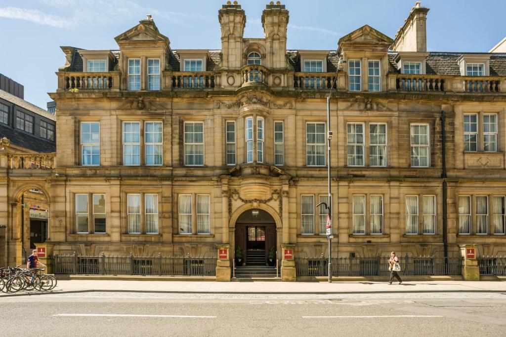 The Gothic stone exterior of the Leopold Hotel in the centre of Sheffield. 