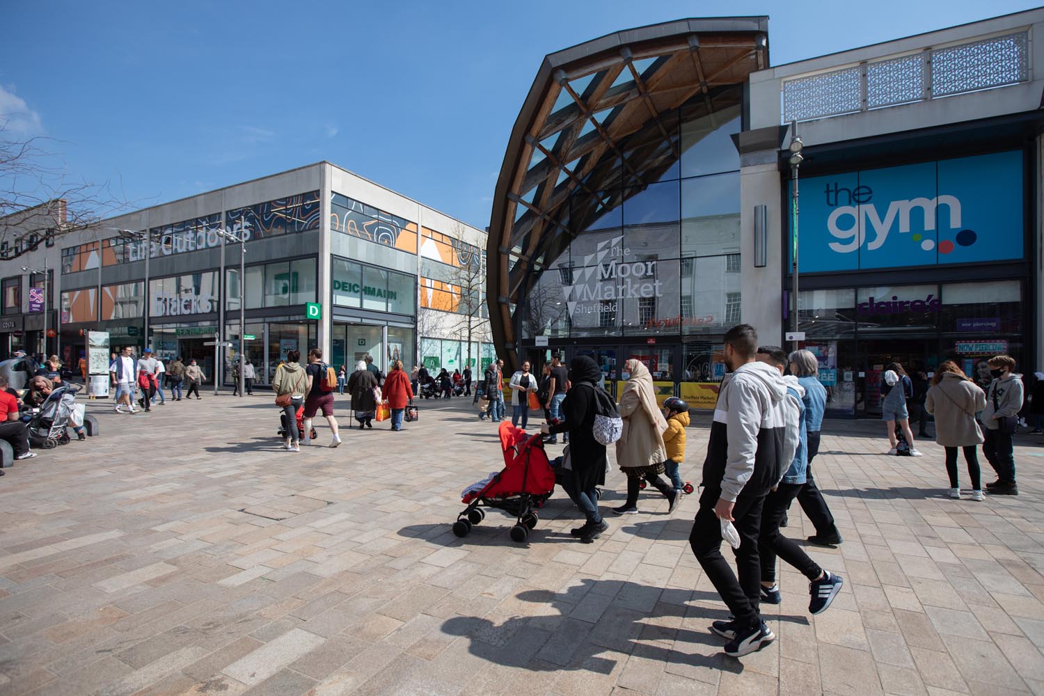 The exterior of The Moor Market on a sunny day.