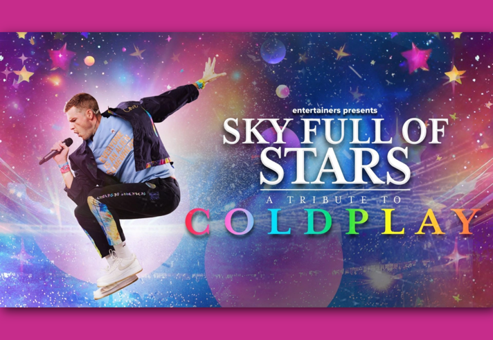 Promo image for the event with a multi-coloured backdrop and a man jumping while singing into a microphone.