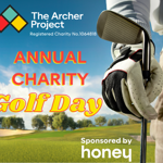 Promo image for the event listing all the details along side a close up of a gloved hand holding a golf club.
