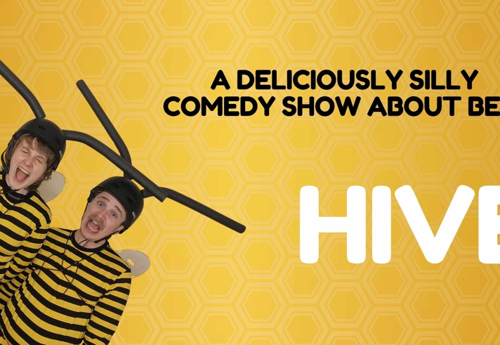 Poster for the event with two people dressed as bees.