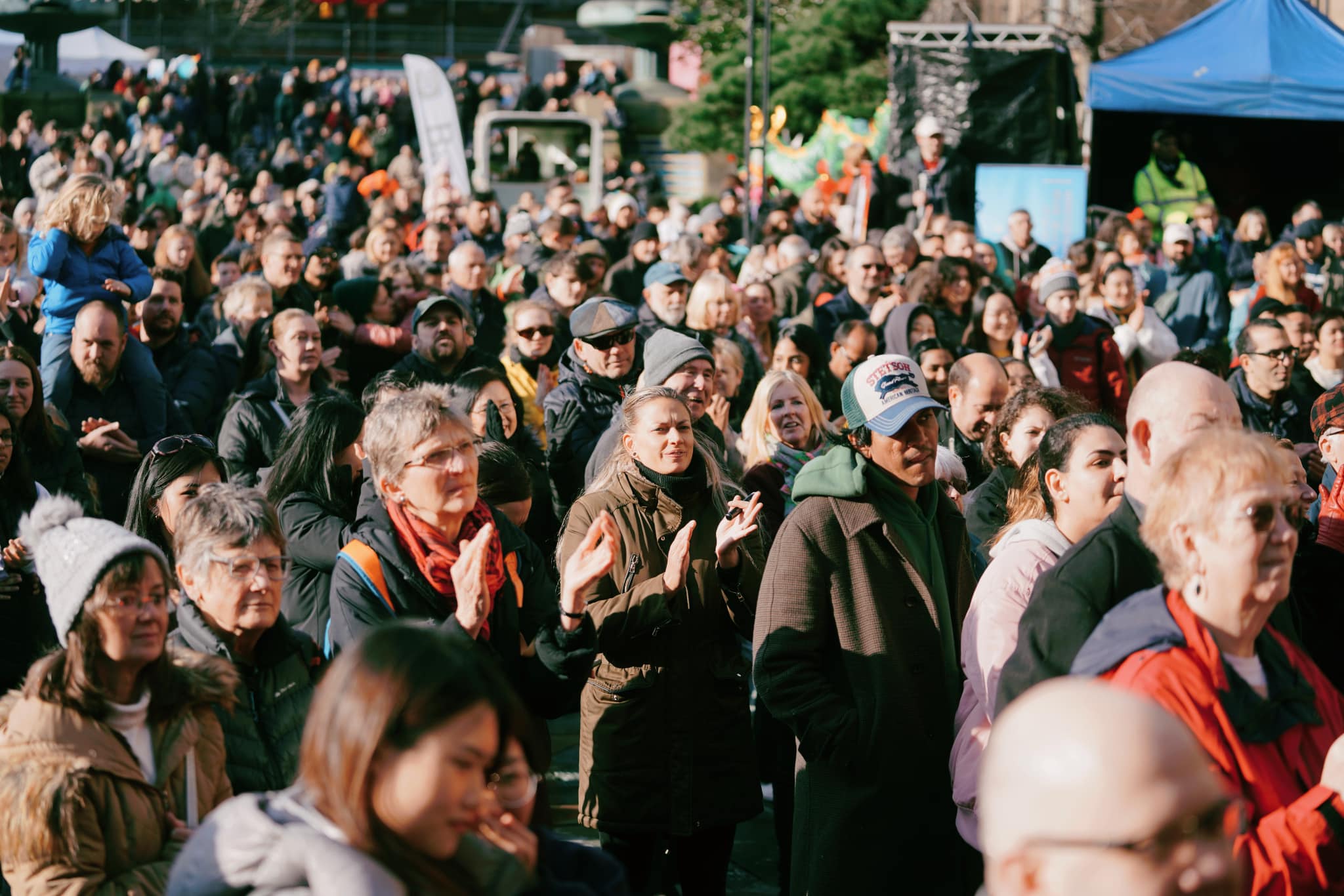A crowd of people celebrating the Chinese Lunar New Year in Sheffield