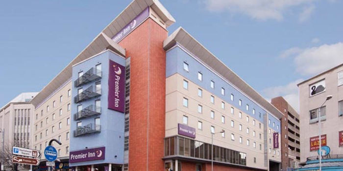 The exterior of the Premier Inn on Angel Street in Sheffield city centre.