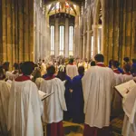 A service taking place in Sheffield Cathedral with a full choir.